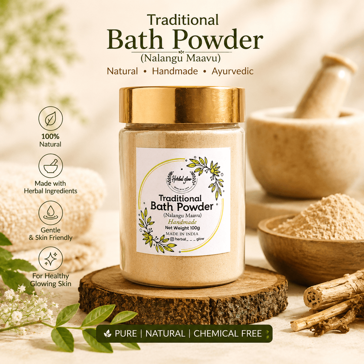 Nalangu Maavu Herbal Bath Powder - Herbtheroryorganics